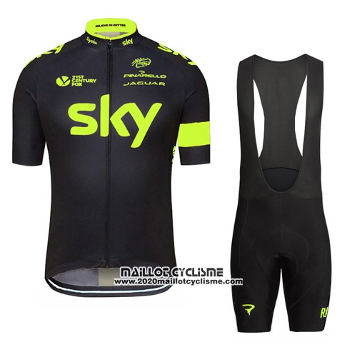 2016 Maillot Ciclismo Sky Vert et Noir Manches Courtes et Cuissard